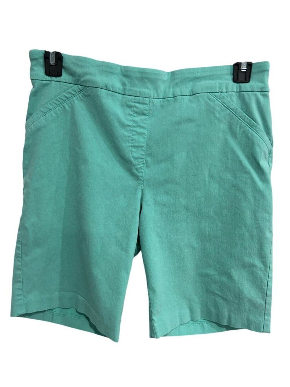 Coral Bay Petite 14P Aqua Green Pull-on Bermuda Shorts Stretch Minimalist